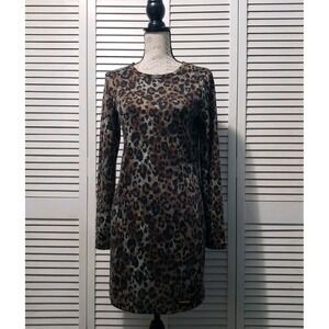 Michael Kors Leopard Animal Print Dress Womens Small Brown Gray Long Sleeve Mini